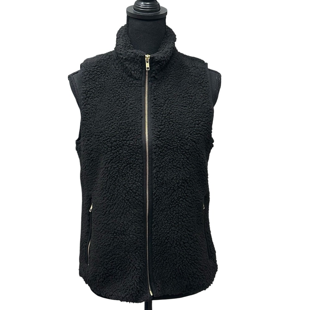 J. Crew Women's Plush Fleece Sherpa Excursion Vest Black‎ Small Gold Pockets